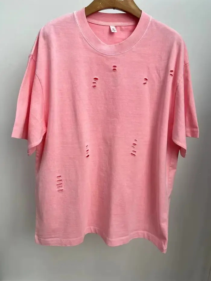 T-Shirt manches courtes col ras du cou déchiré pour hommes et femmes