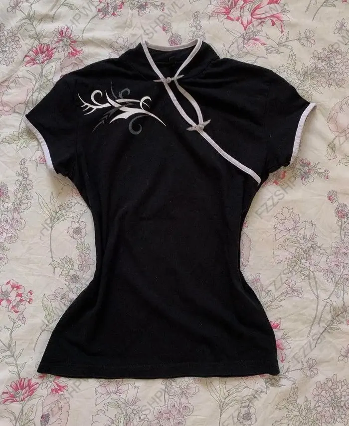 High Street Y2K Esthétique Élégant style chinois chemise décontractée design rétro haut ajusté uniqu