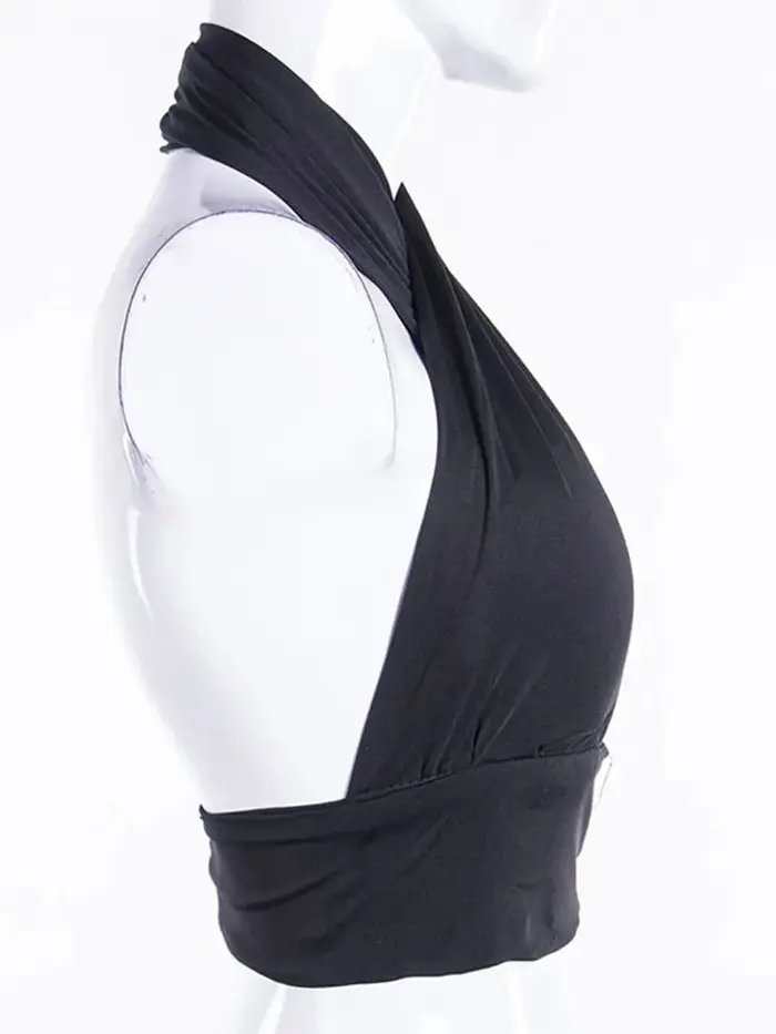 Femmes Strappy Cross Over Front Cut Out Halter Neck fibrBackless Crop Top Bandage glaSummer Sexy Y-Woman Vêtements S-XL