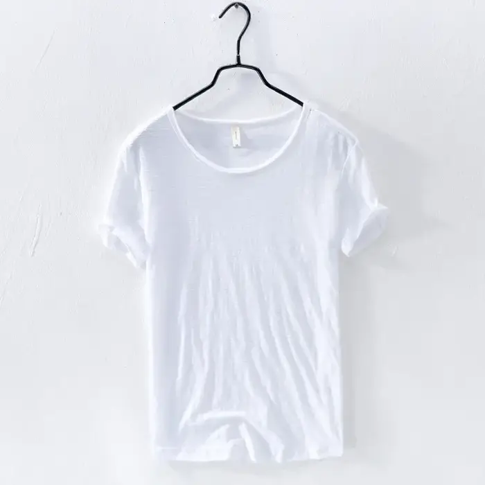 T-shirt rétro Raw Edge pour hommes, 100% coton, léger, respirant, coupe ajustée, monochromatique, co