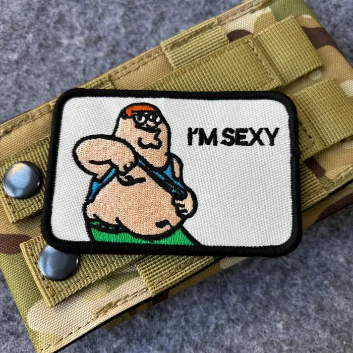 Écusson brodé drôle de dessin animé, motif 'I'M SEXY', pour homme corpulent, avec fixation auto-agrippante, accessoire tactique pour sac à dos et casquette
