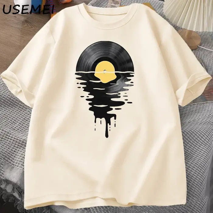 T-shirt Vinyle Cool Coucher de Soleil Vintage pour Amateurs de Musique