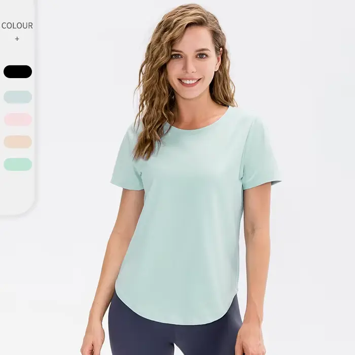 Femmes Yoga haut solide à manches courtes Sport T-Shirt ample Fitness