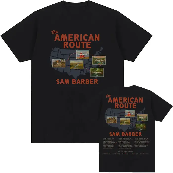 Le American Route Tour T-shirt chanteur SAM BARBER graphique t-shirts à manches courtes ample décont