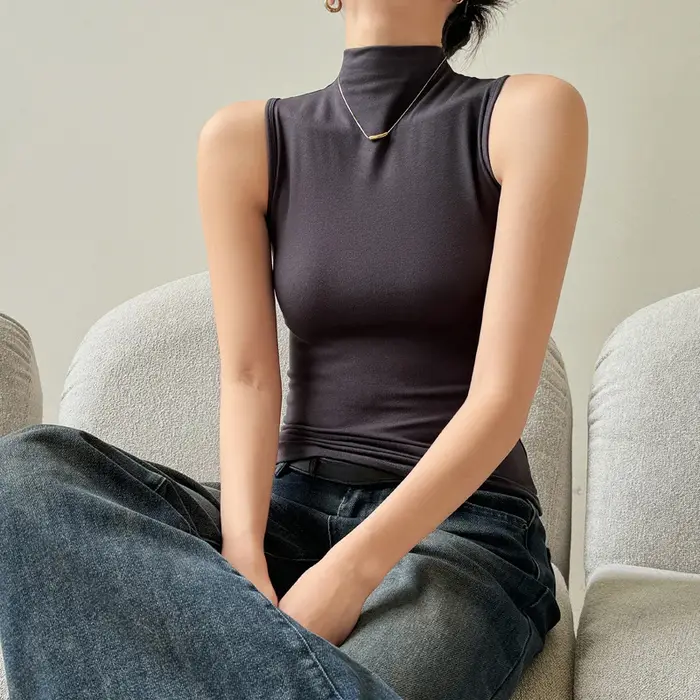 Débardeur à Col Rond pour Femme, Couleur Unie, Style Français, NikBasique, Mode, Fibre d'Été, Doux, 