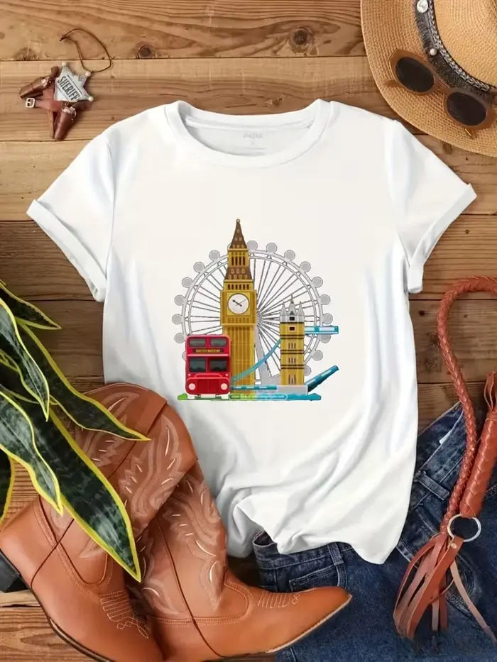 T-shirt pour femme avec motif des monuments britanniques (Big Ben