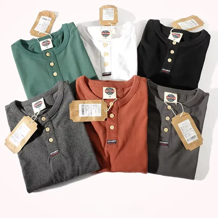 T-shirt à manches longues col Henry pour homme