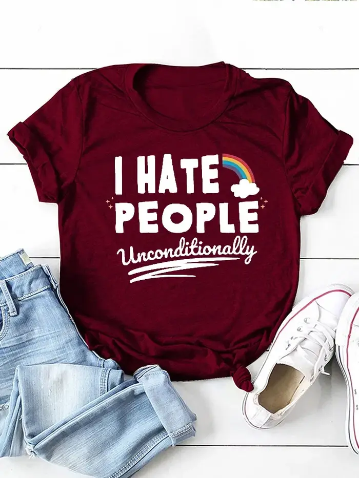 Je déteste les gens arc-en-ciel imprimé femmes t-shirt à manches courtes col rond femmes t-shirt dam