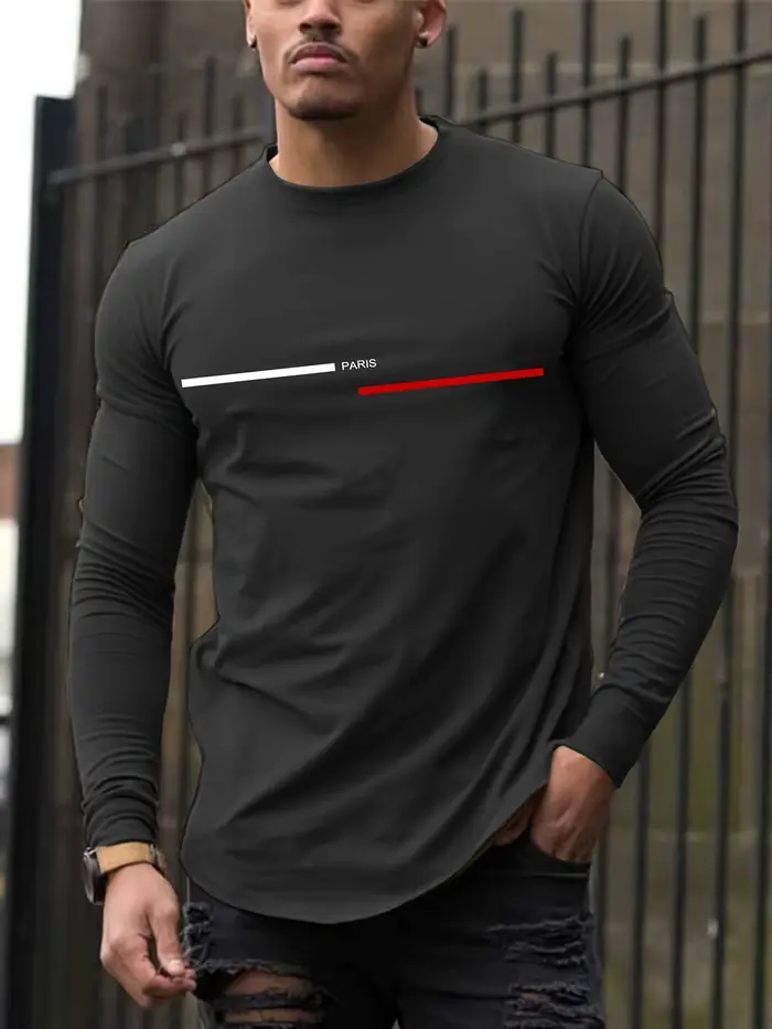 T-shirt à manches longues et col rond pour homme