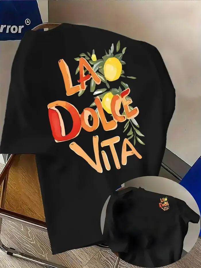 T-shirt 100 % coton pour homme La Dolce Vita - Le choix idéal pour un style décontracté estival avec imprimé artistique citron
