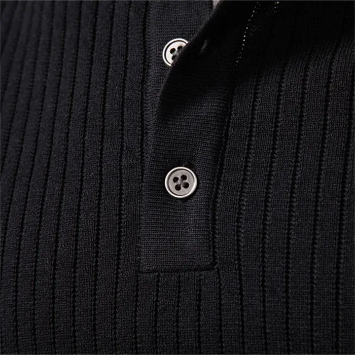AIOPESON bouton patte Polo hommes côtelé rayure à manches longues coupe contemporaine minimaliste automne hiver Premium haut d'affaires
