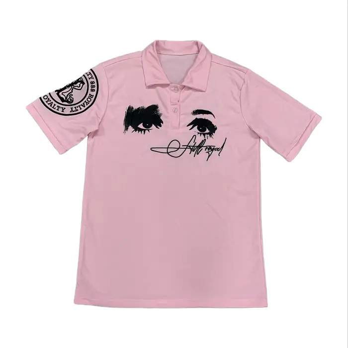 Polo de style rétro américain, avec logo brodé, t-shirt unisexe rose à manches courtes, mode décontractée de rue
