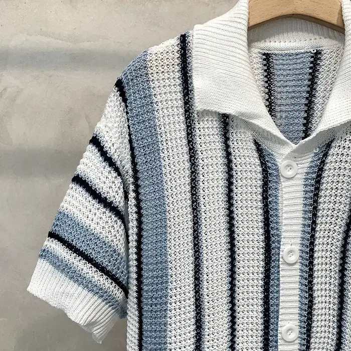 Polo tricoté à rayures rétro américain pour homme
