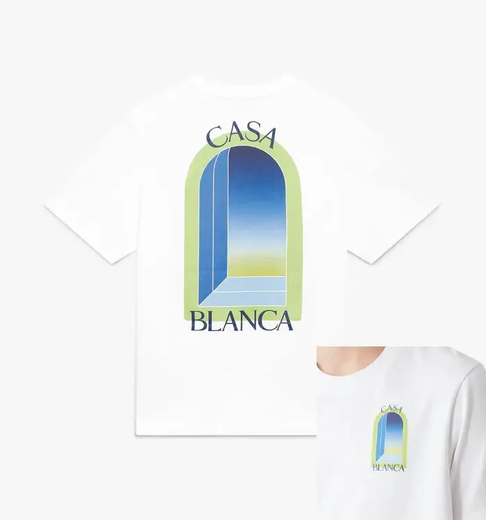 T-shirt graphique Blanca Tennis Court Arch en coton noir à manches courtes et col rond pour hommes et femmes