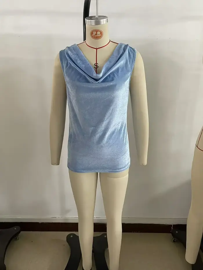 Nouveau Gilet en Velours Sans Manches Col V Tendance pour Femme – Haut Décontracté Couleur Unie Confortable Style Transoceanique pour l'Été