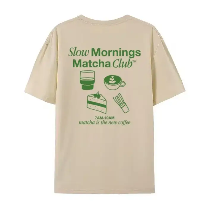 T-shirt imprimé Matcha Club au dos, motif gourmand tendance, coupe ample Y2K, streetwear unisexe, haut pour femme, mignon pour les amateurs de Matcha