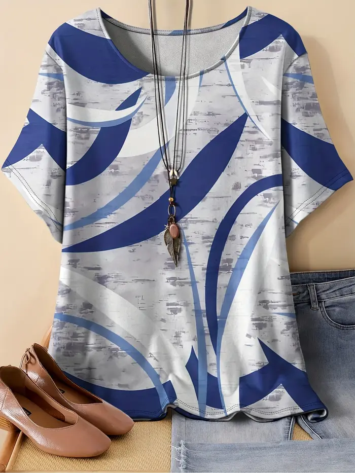 T-shirt à imprimé léopard pour femme, haut décontracté à manches courtes et col rond - Tendance et c