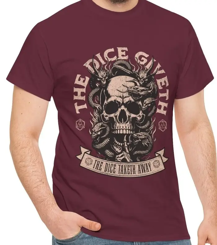Dnd t-shirt les dés Giveth et les dés Taketh Away D20 détail pour les joueurs de donjons et de drago