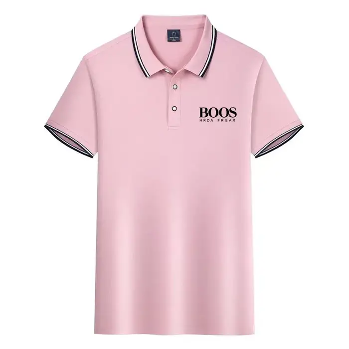Chemises polo classiques à col rayé pour hommes, manches courtes, imprimé lettres, tee-shirt décontr
