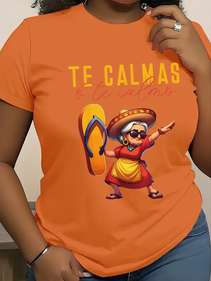 Mexican Mama Print T-Shirt pour femme – Haut décontracté à manches courtes et col rond en tissu tricoté en polyester