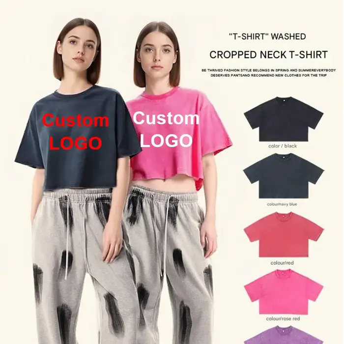 Personnalisé LOLO femmes Sexy chemise courte ventre-baring Hip Hop Streetwear 100% coton T-shirts surdimensionné lavé t-shirt unisexe rétro