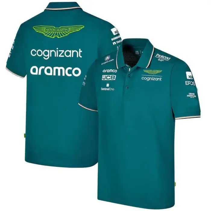 Aston Martin Racing Team Training Street Style Button Polo Shirt Fernando Alonso 14 Vêtements à manc