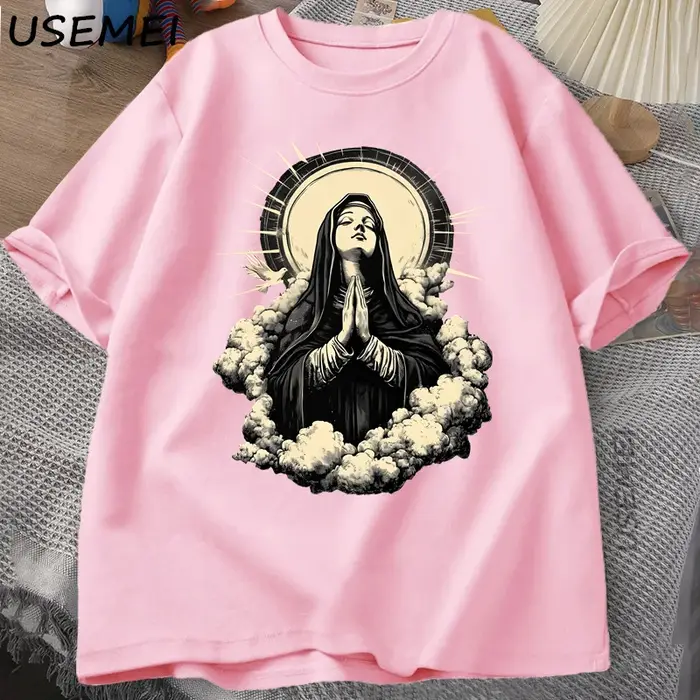 T-shirt chrétien vierge marie graphique foi unisexe
