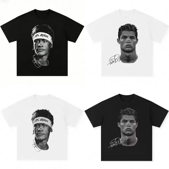 T-shirt en coton à manches courtes imprimé Neymar Star du football américain pour hommes et femmes