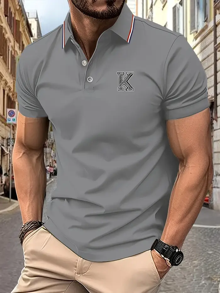 2025 nouveau Polo pour hommes lettre K imprimé revers rayures été Polyester coupe classique doux au toucher affaires décontracté haut quotidien