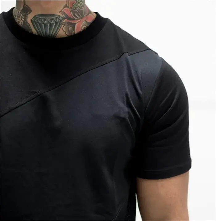 T-shirts de course unis hommes décontracté coton Patchwork maille chemises Sumemr vêtements de sport respirants gymnase