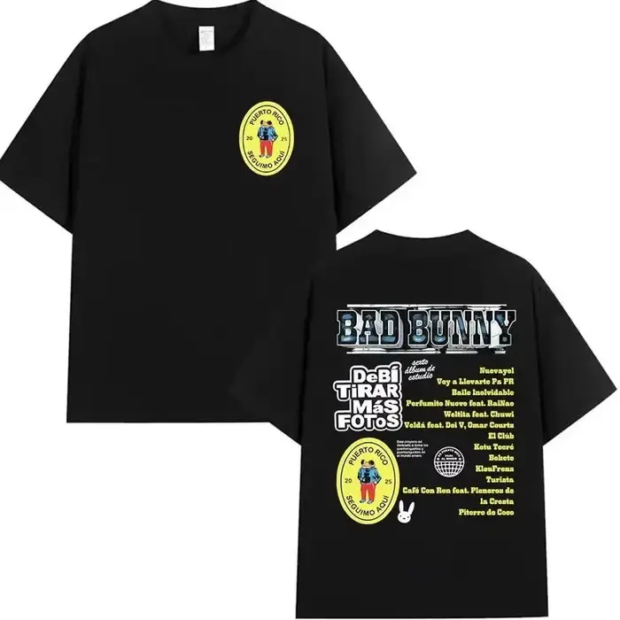 T-shirts Hip Pop Tops Rapper Bad Bunny Tour 2025 Album Merch Debi Tirar Mas Fotos DTMF Graphics T-shirt en coton imprimé unisexe