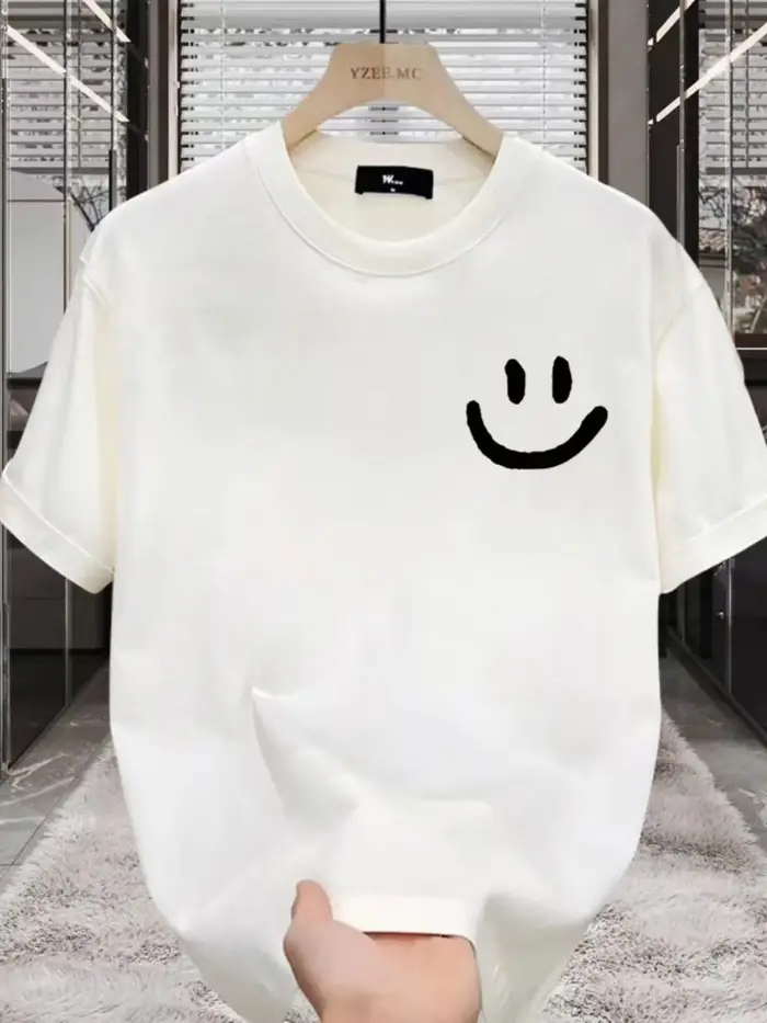 T-shirt imprimé pour homme - 100% coton - T-shirt ample à col rond tendance streetwear pour l'été