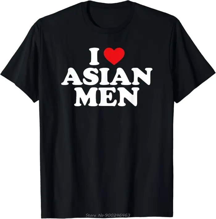 T-shirt en coton à col rond pour hommes, I Love Asian, I Coussins, Asian Fashion, Casual Streetwear 