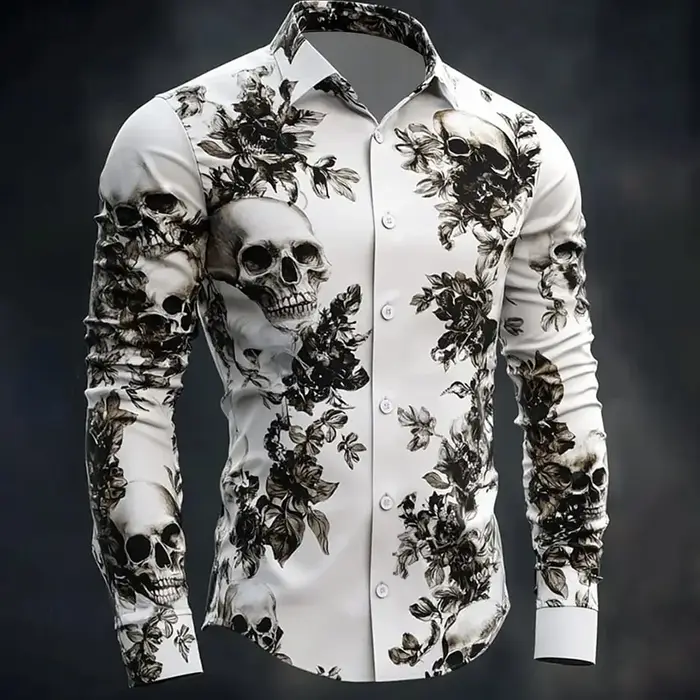 Hip Hop crâne imprimé chemise hommes Streetwear 2025 à manches longues hauts urbain à la mode graphi