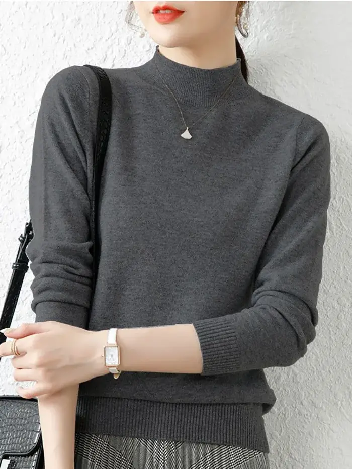 Automne hiver bas chandails femmes mode Chic col roulé Pull mince à manches longues tricoté Pulls doux chaud