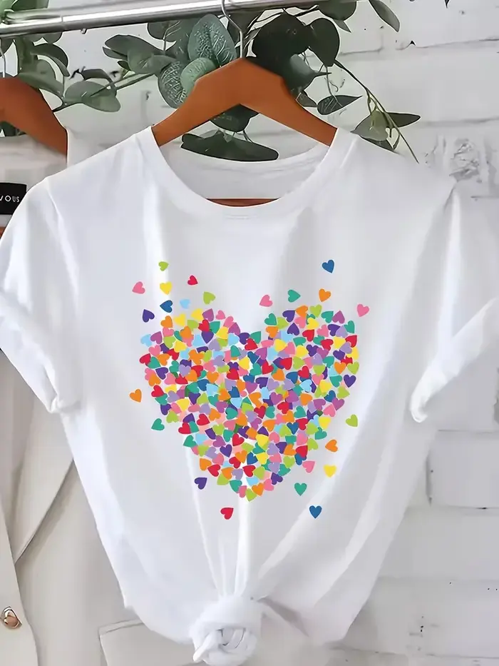 T-shirt mignon à motif cœur multicolore