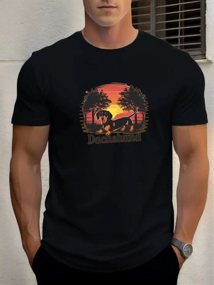 T-shirt pour hommes teckel 100 % coton impression graphique été t-shirt col rond décontracté respira