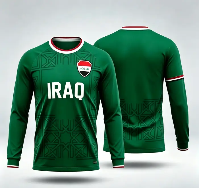 Maillot de football à manches longues sur le thème de l'Irak, vert classique, imprimé géométrique ar