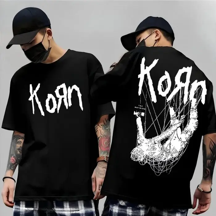 Korn Follow The Leader T-shirt en coton imprimé double face Metal Band Tee pour hommes et femmes, t-