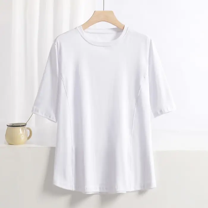 XL à 8XL grande taille t-shirts col rond T-shirt basique femme couleur unie demi manches été simple