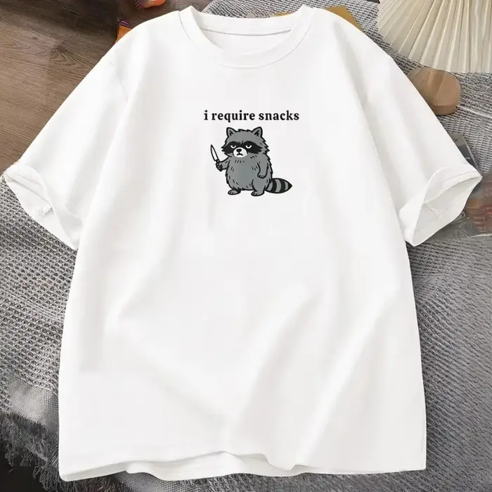 T-shirt humoristique « I Require Snacks » avec raton laveur pour hommes et femmes