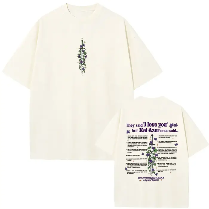 Kai Azer I Love You in Powerless T-shirt Homme Femme Y2k Harajuku Esthétique T-shirts Unisexe Décontracté Coton Oversize