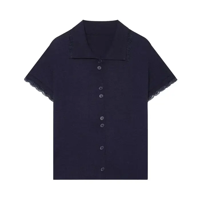 T-shirt pour femmes, nouveau haut cardigan à manches courtes avec bordure en dentelle contrastante, 