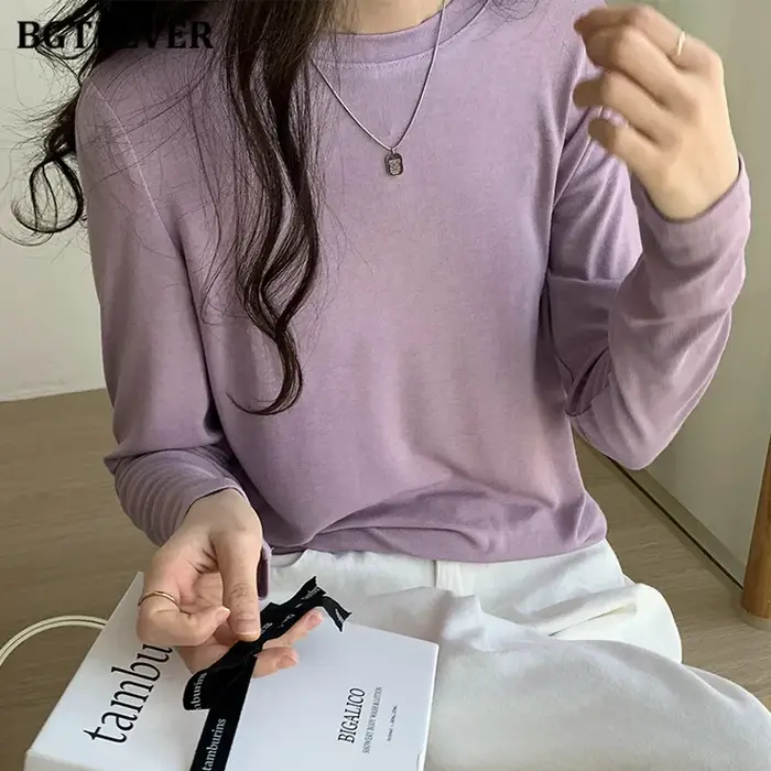 BGTEEVER-T-shirt en coton à manches longues pour femmes, Économie décontractés pour femmes, Noir et