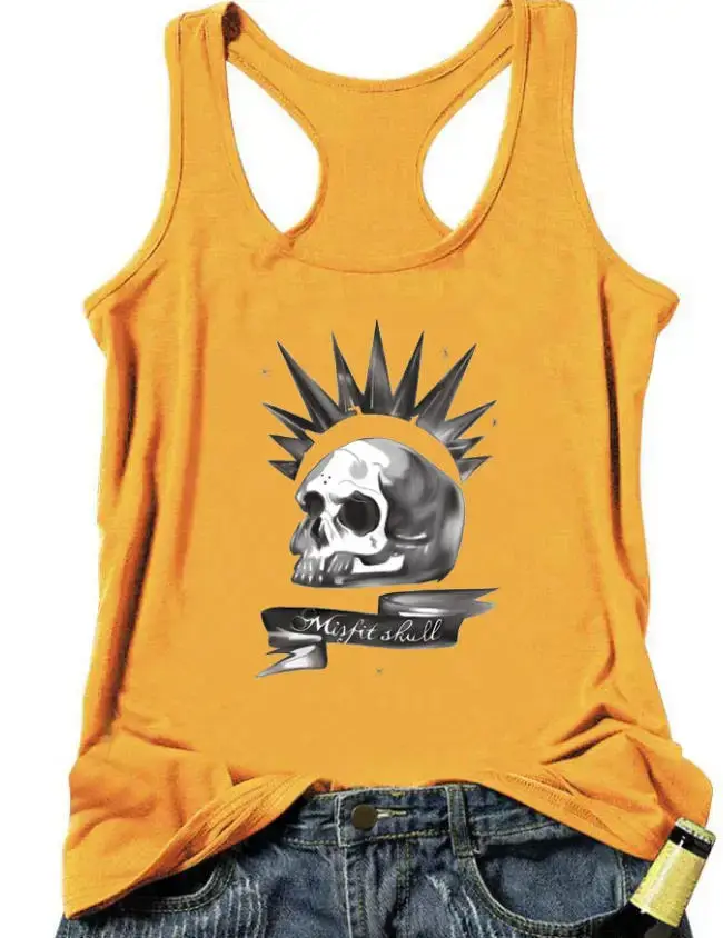 Misfit crâne gothique mignon réservoir femmes mode maillot de corps singlet esthétique féministe style de rue vêtement sans manches kawaii haut t-shirt