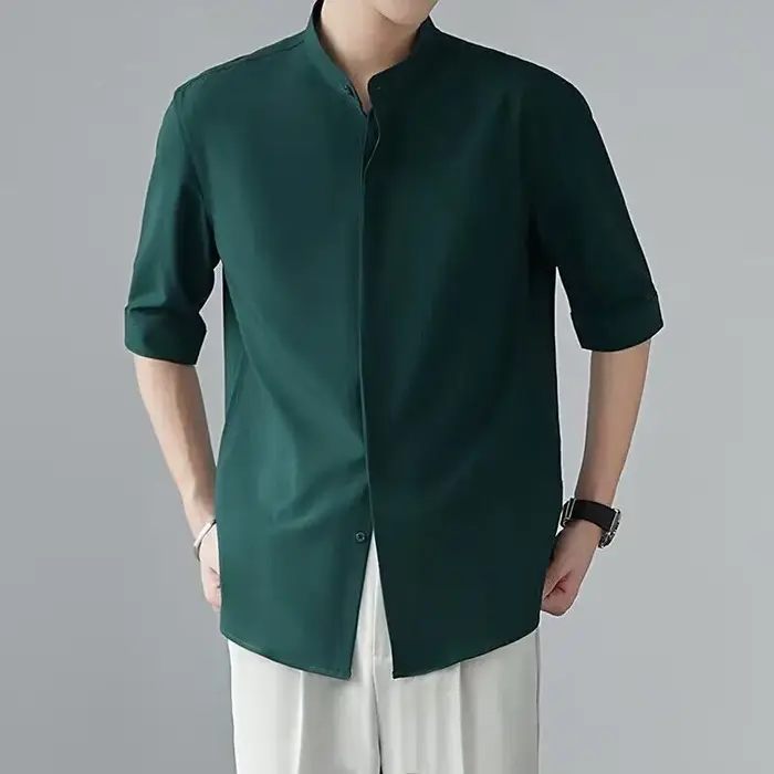 Chemise d'été à manches courtes et col Mandarin pour hommes