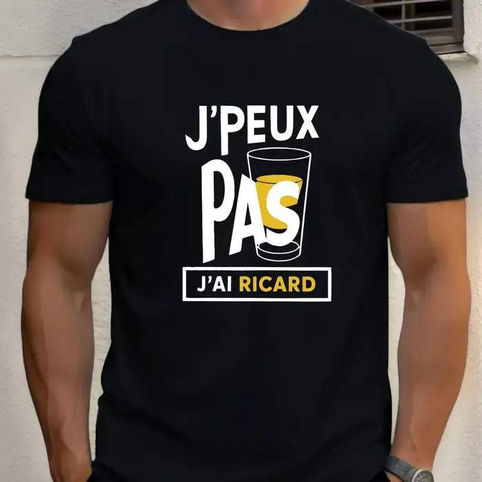 Hommes "J'Peux Pas J'ai Ricard" t-shirt graphique-décontracté col rond manches courtes Style d'été mélange de coton