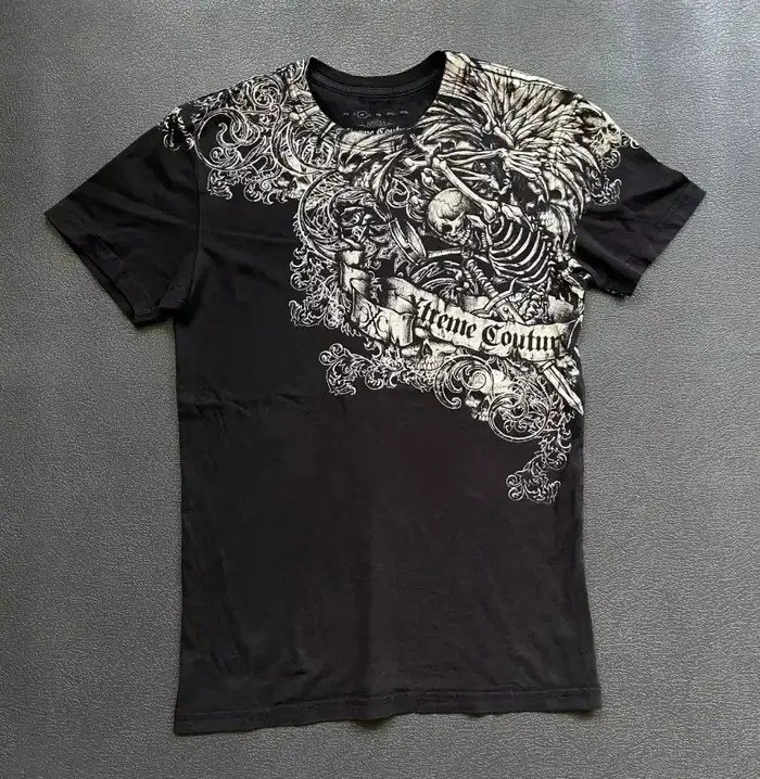 T-shirt col rond pour hommes européens et américains, imprimé tête de mort, confortable et respirant