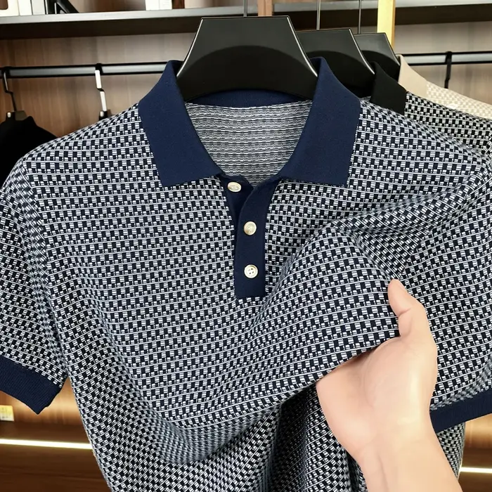 100% coton Treillis imprimé à manches courtes polo chemise hommes haut de gamme tricoté confort respirable nouvelle mode de luxe unique T-shirt
