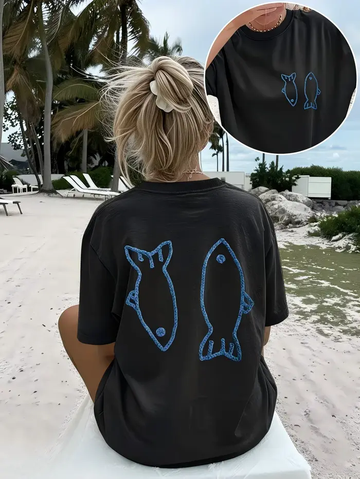 T-shirt imprimé poissons nautiques pour femme